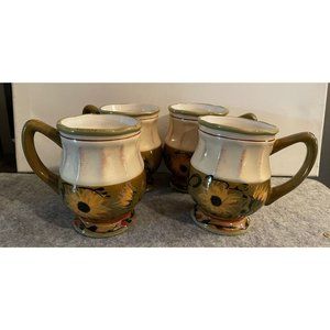 4 Vintage Mugs by Certified International Sunflower Design by Margaret Le Van  #